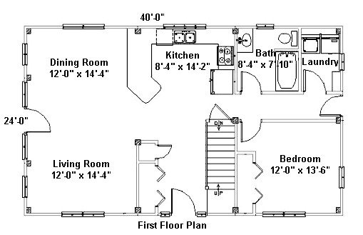 First Floor Plan for 24x40 Post & Beam Home