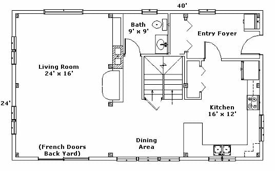 floor plan house. First Floor Plan - 24x40