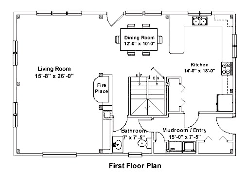 First Floor Plan - 26x40 Post & Beam Home