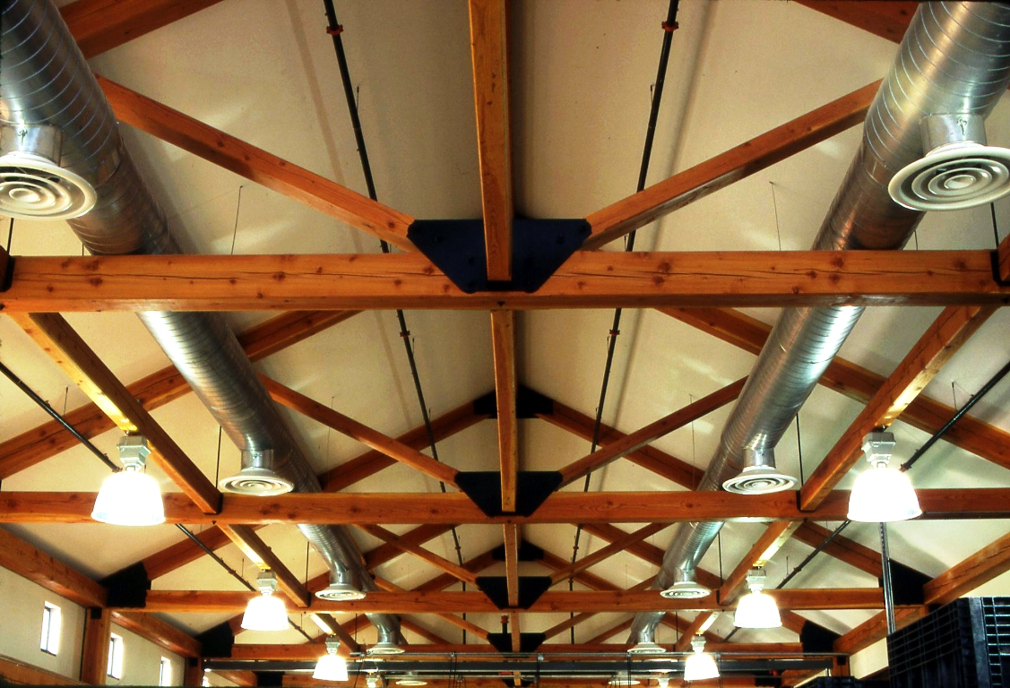 Heavy Timber King Post Trusses with Steel Gusset Plate Joinery