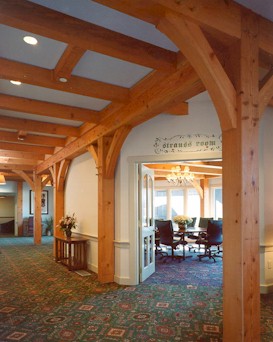 Curved Braces of Timber Frame in Hallway