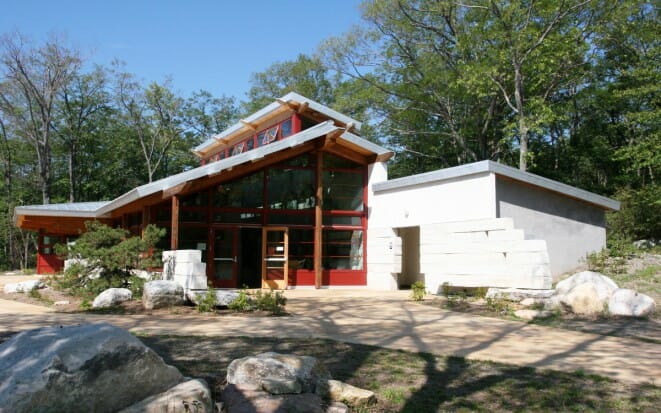 Entry to Sam's Point Visitor Center with Post and Beam Construction