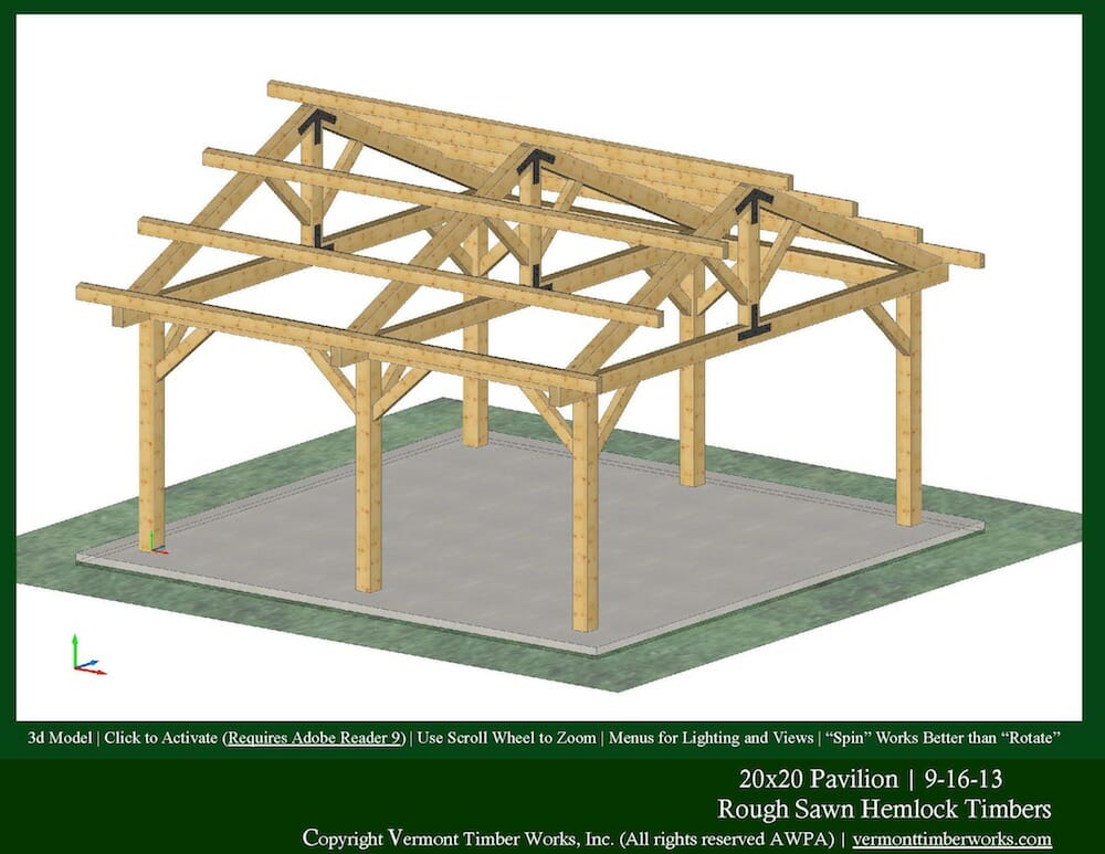 Plans, Perspectives, and Elevations of Timber Pavilions