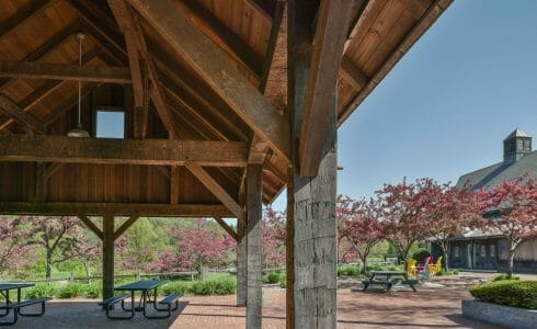 Hand Hewn Oak Picnic Shelter at the Southern Vermont Welcome Center