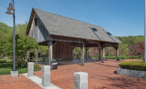 Hand Hewn Oak Picnic Shelter at the Southern Vermont Welcome Center