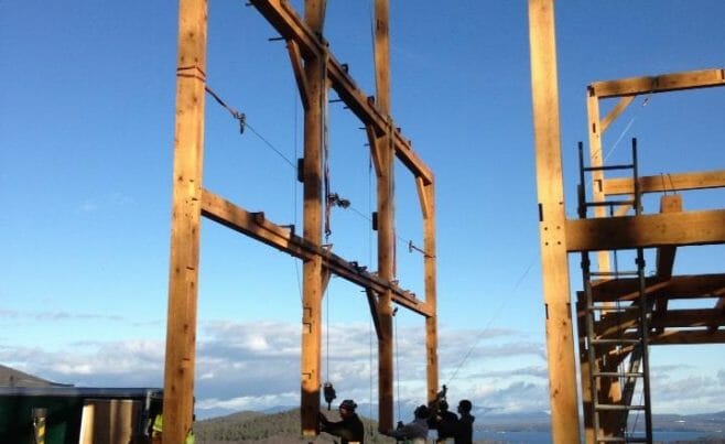 Setting a Timber Bent for a Barn Home