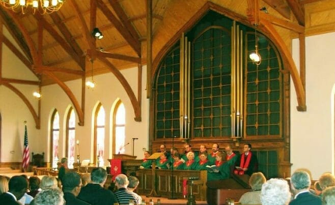 The Finished Church with Timber Trusses