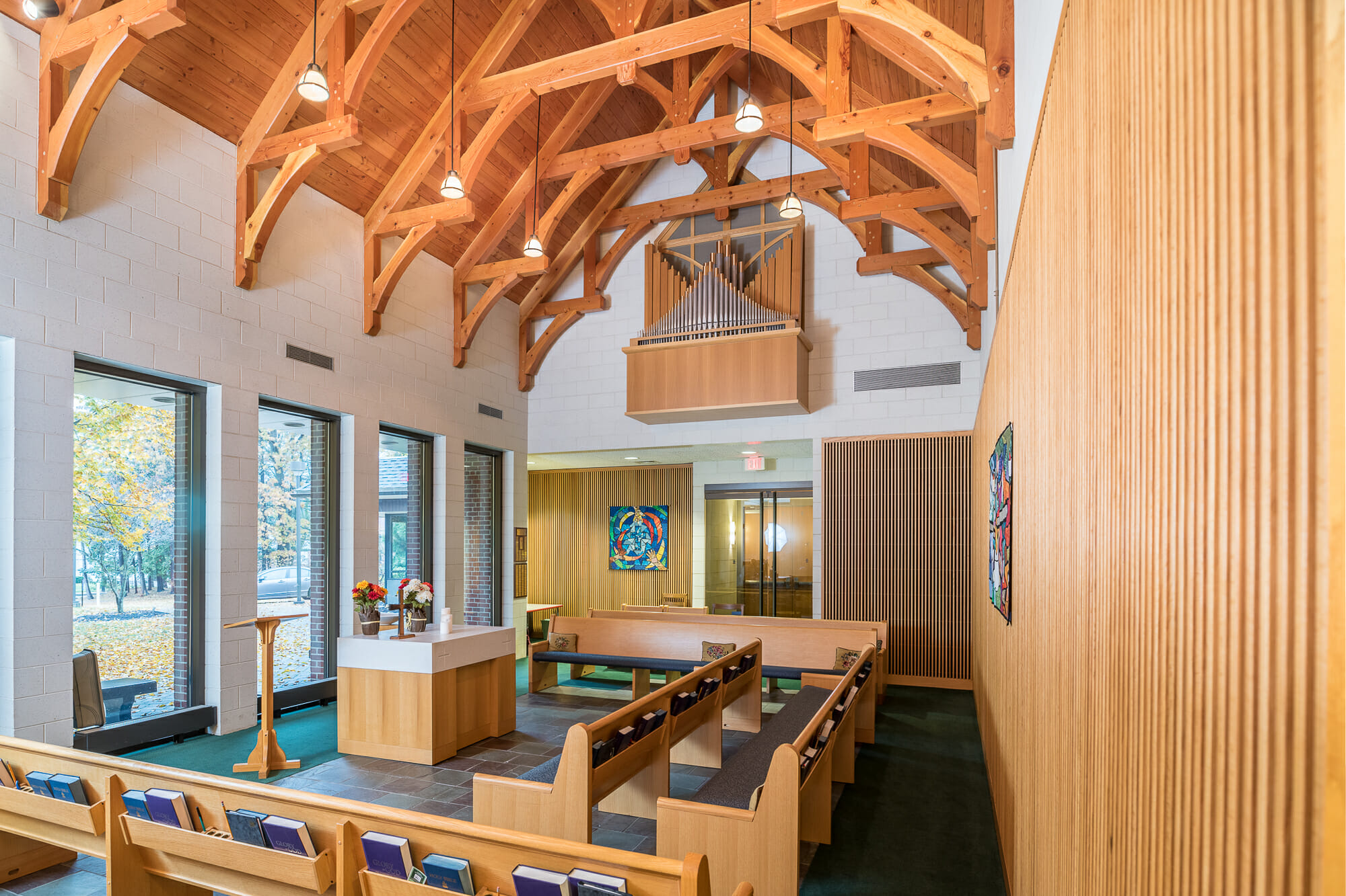 Interior of Westminster Presbyterian Church with Hammer Trusses