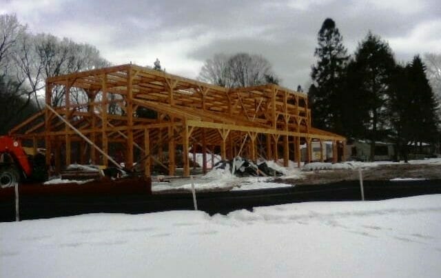 Winter Construction of Heavy Timber Dining Hall