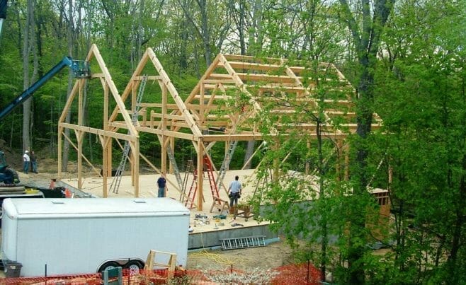 The Discovery Center During Timber Frame Assembly 