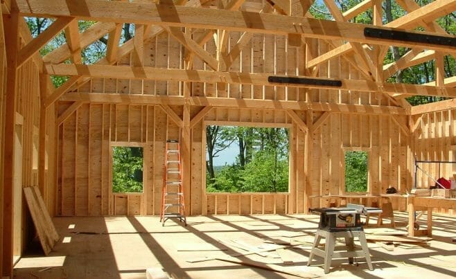 Wood Ceiling Beams in the Interior of the Timber Frame Discovery Center