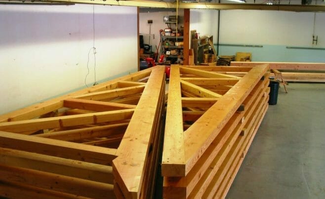 Stacked Timber Trusses Ready to Ship