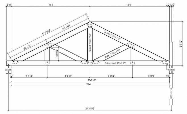 Shop Drawing of a King Post Truss