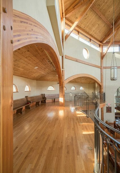Arched Glulam Beam in the Chapel for Holy Apostles Church