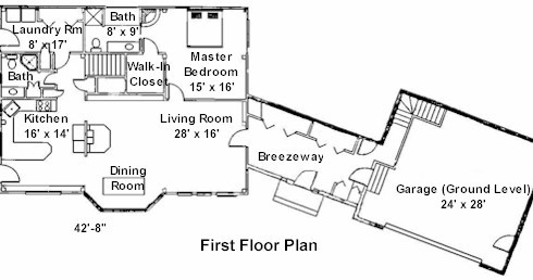 First Floor Plan of Custom Post & Beam Home