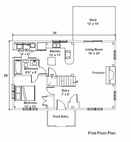 24x36 Post Beam House With A Nice Open Floor Plan