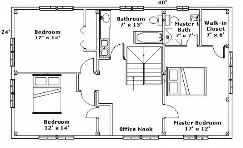 Second Floor Plan for Post & Beam Home