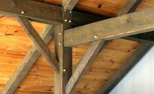 Timber Post with Brace, Rafter, Tie and Hardwood Pegs