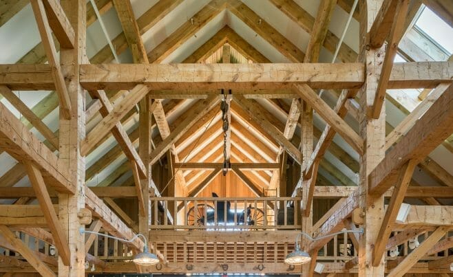 Timber Frame Hand Hewn White Pine Hay Loft at the Southern Vermont Visitors Center