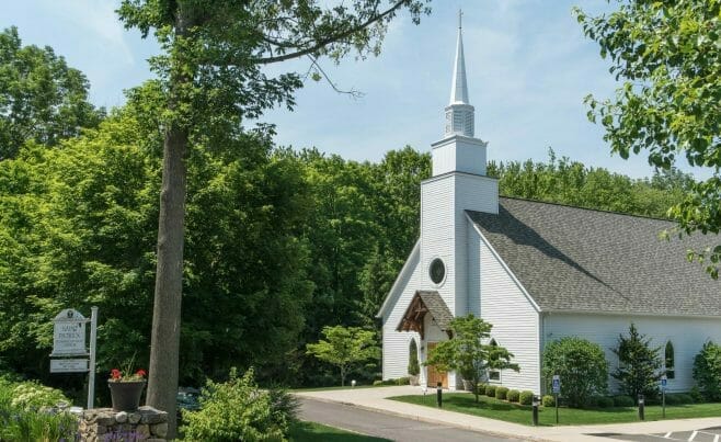 Exterior of Saint Patrick's Church in Redding, CT