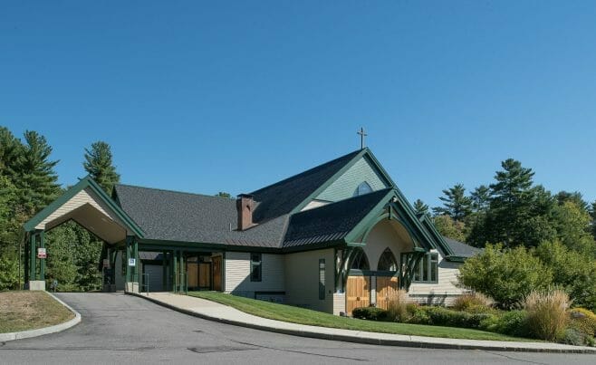 Exterior Porte Cochere Entry Way of Our Lady of The Mountains Church