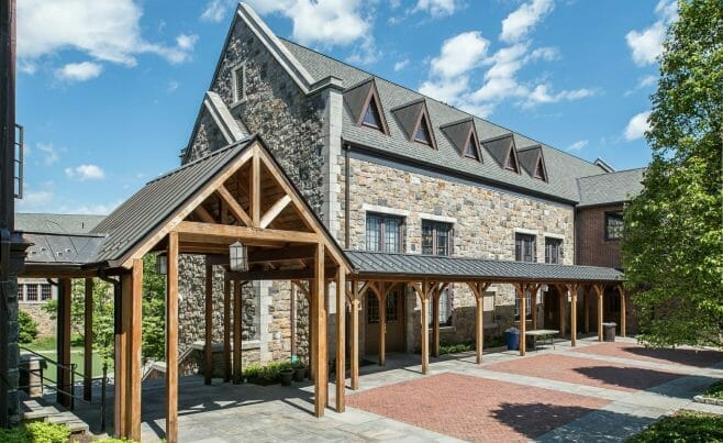 Cedar Timber Frame Covered Walkway at the Hackley School in NY