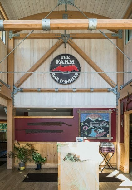 Interior of the 57 State Street Restaurant with Steel Gusset plates and Glulam Beams