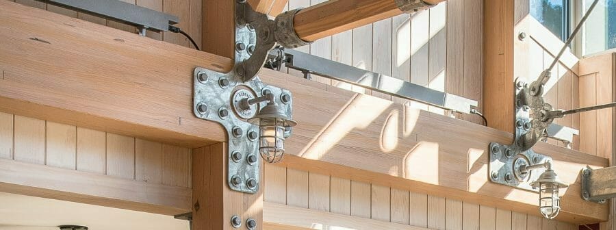 Steel Gusset Plate Detail and Glulam Beams in the 57 State Street Restaurant