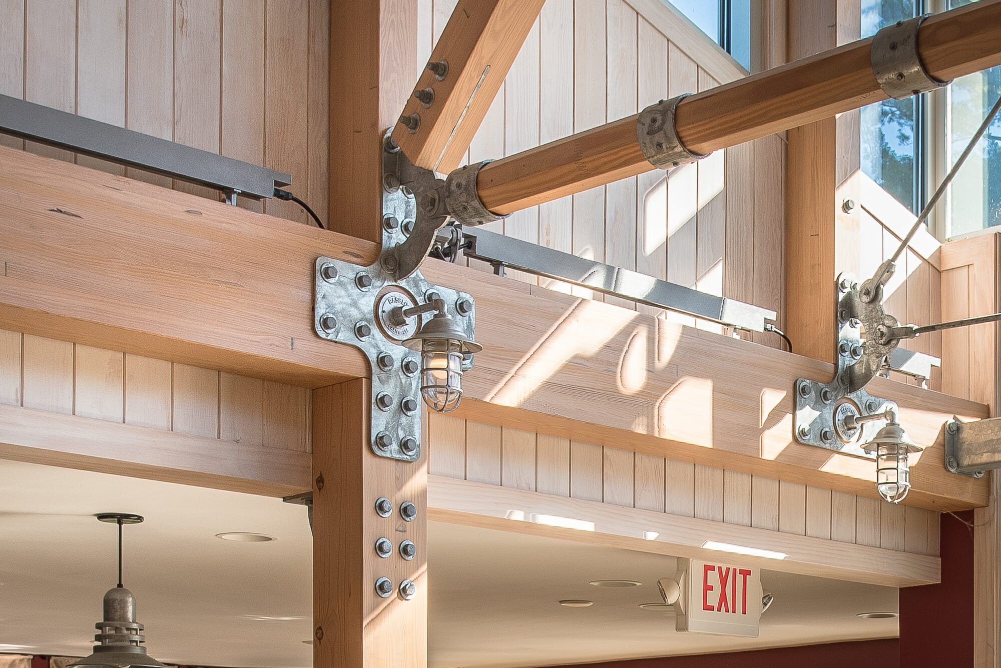 Steel Gusset Plate Detail and Glulam Beams in the 57 State Street Restaurant