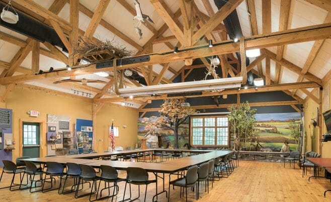 Timber Trusses with Steel in the Coastal Conservation Center Great Bay Discovery in NH