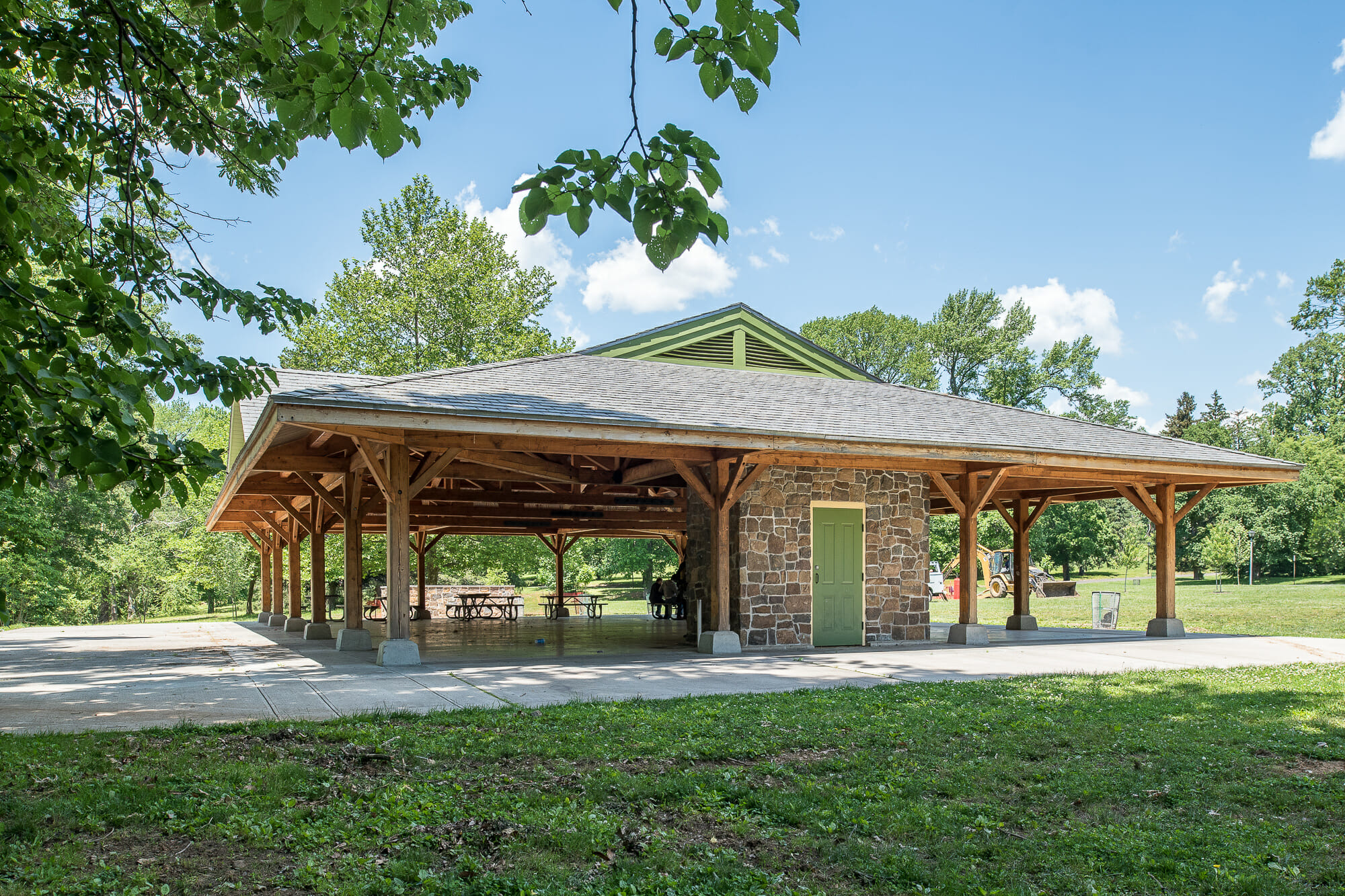 Park Picnic Pavilion with Timber Trusses and Steel at Cadwalader Park in NJ