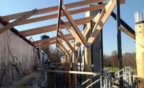 Wood Columns with Steel Joinery Under Construction