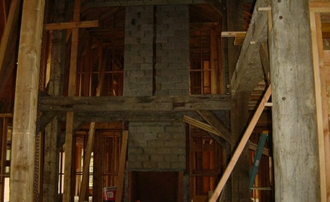 Antique Beams & Stone Fireplace