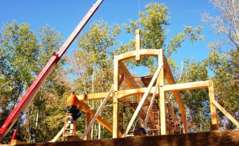 Exterior View of a Post and Beam Frame Under Construction