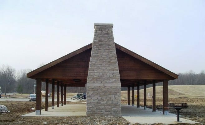 Outdoor Pavilion at Fort Harrison with a Stone Chimney 