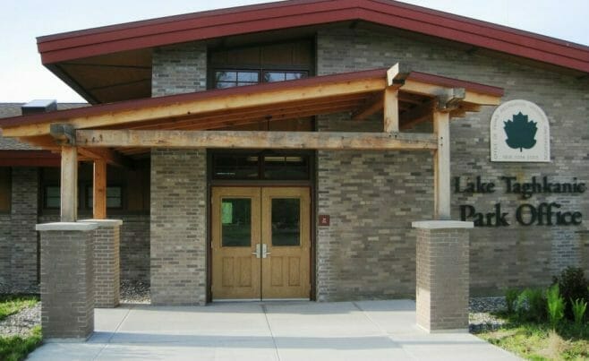 Lake Taghkanic Office Entrance with Timber Beams and Posts