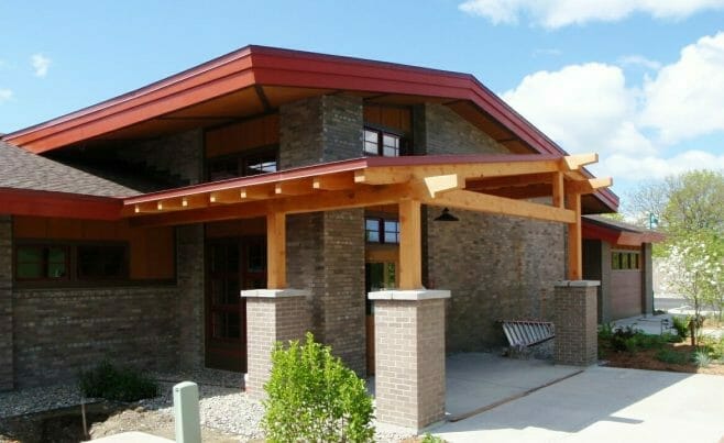 Beautiful Stone Column and Timber Beam Entrance