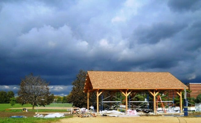 Outdoor Timber Pavilion During Construction