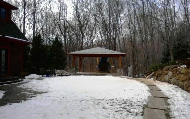 Snow Covered Timber Frame Pool House