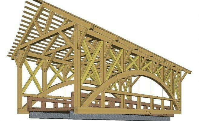 3D Shop Drawing of a Timber Frame Bridge