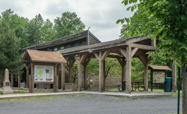 Weathered Timber Walkway at Clay Pit Ponds Visitor Center in Staten Island, NJ