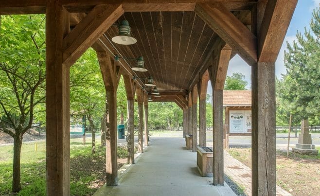 Weathered Timber Walkway at Clay Pit Ponds Visitor Center in Staten Island, NJ