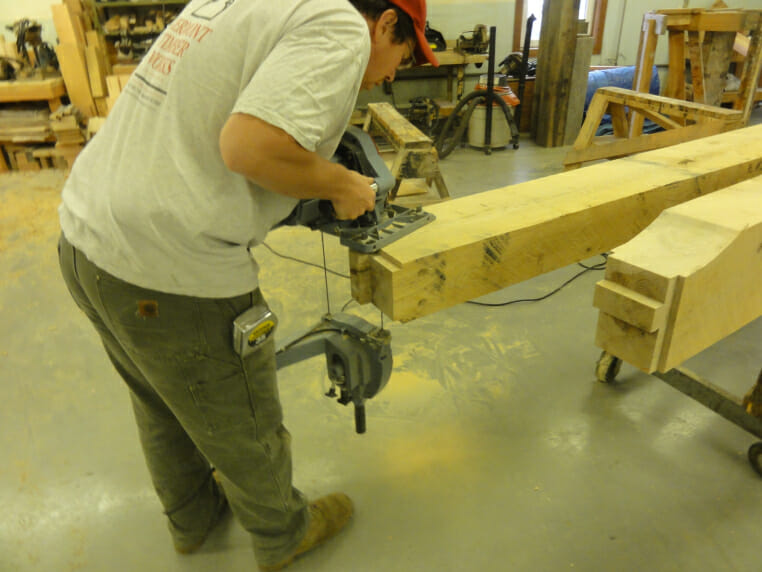 Timber Frame Using a Band Saw to Cut Beam Ends