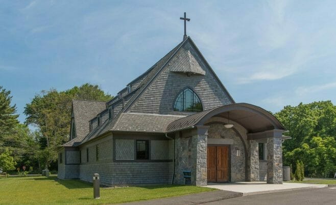 Exterior of Saint Andrews Church in Ridgefield, CT