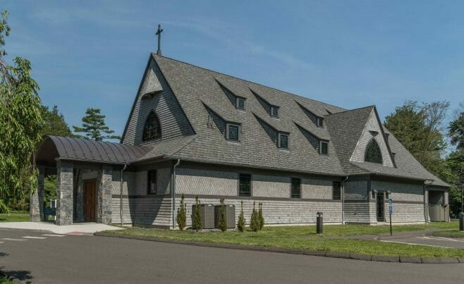 Exterior of Saint Andrews Church in Ridgefield, CT