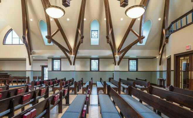 Arched Trusses in Saint Andrews Church in Ridgefield, CT