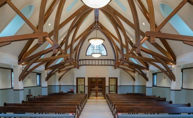Arched Trusses in Saint Andrews Church in Ridgefield, CT