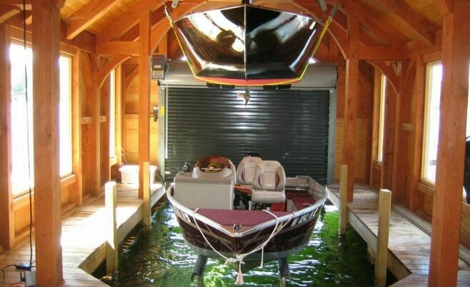 Timber Frame Boathouse Interior