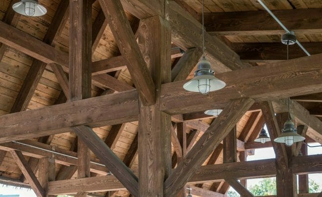 Rough Sawn Timber Details at Six Flags Pavilion