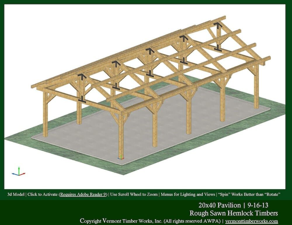 Plans, Perspectives, and Elevations of Timber Pavilions